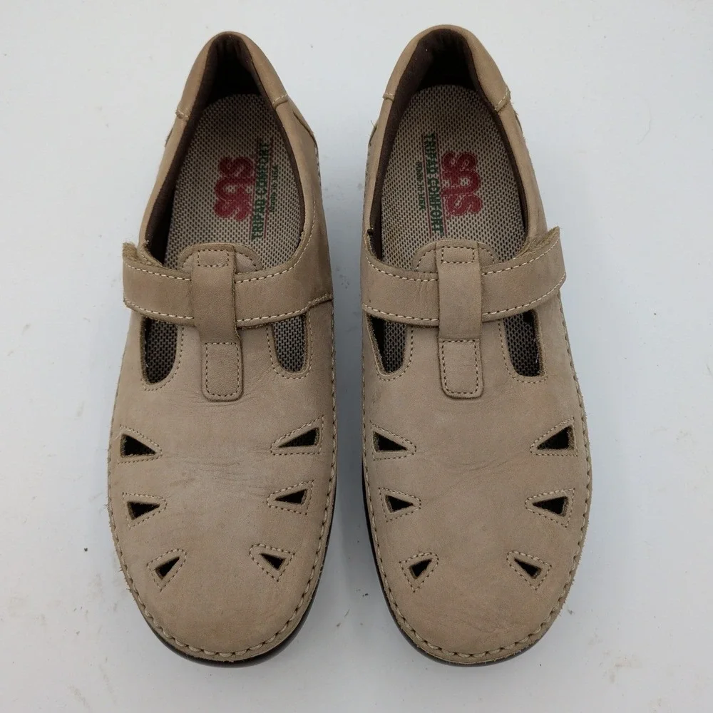 SAS Roamer Women 8 Taupe Leather Comfort Mary Jane Walking Shoes Made in USA